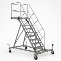 Односторонняя передвижная лестница с площадкой ЛПУ-723 с 4-мя колесами с аутригерами и площадкой
