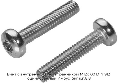 Винт с внутренним шестигранником М12x100 DIN 912  оцинкованный Имбус  5кг к.п.8.8