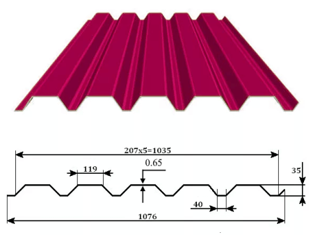 Профнастил (профлист) МП35-1035 (1076) RAL 0.65 мм