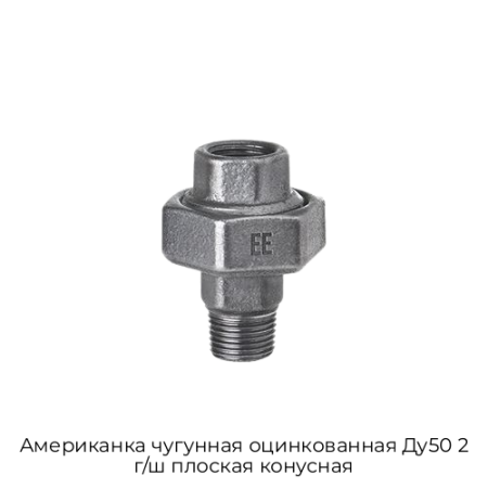 Американка чугунная оцинкованная Ду50 2 г/ш плоская конусная