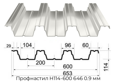 Профнастил Н114-600 646 0.9 мм