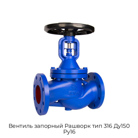 Вентиль запорный Рашворк тип 316 Ду150 Ру16