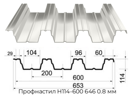 Профнастил Н114-600 646 0.8 мм