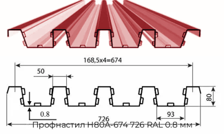 Профнастил Н80А-674 726 RAL 0.8 мм