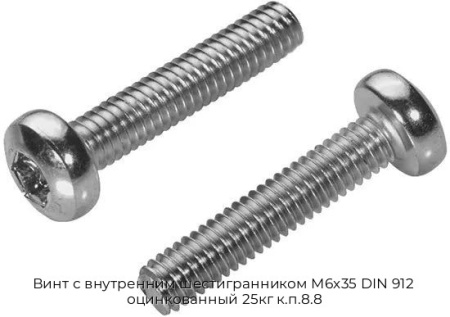 Винт с внутренним шестигранником M6x35 DIN 912  оцинкованный 25кг к.п.8.8