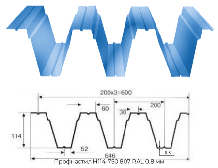 Профнастил Н114-750 807 RAL 0.8 мм